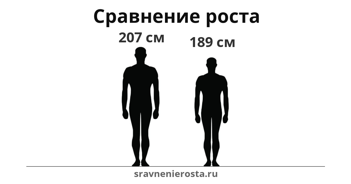 Визуализация соотношения роста мужчины (207 см) и мужчины (189 см) на сайте sravnenierosta.ru