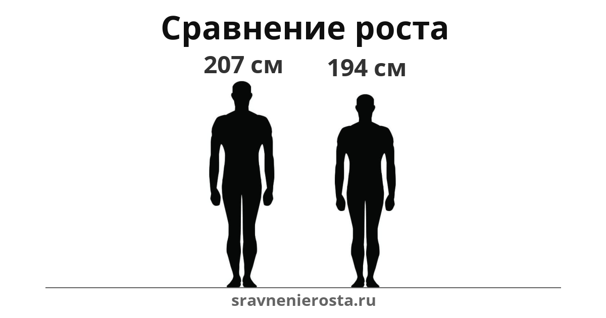 Визуализация соотношения роста мужчины (207 см) и мужчины (194 см) на сайте sravnenierosta.ru