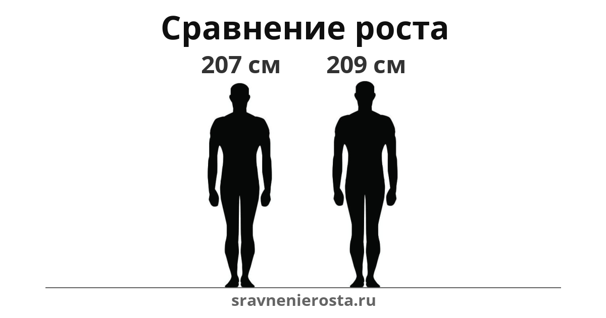 Визуализация соотношения роста мужчины (207 см) и мужчины (209 см) на сайте sravnenierosta.ru