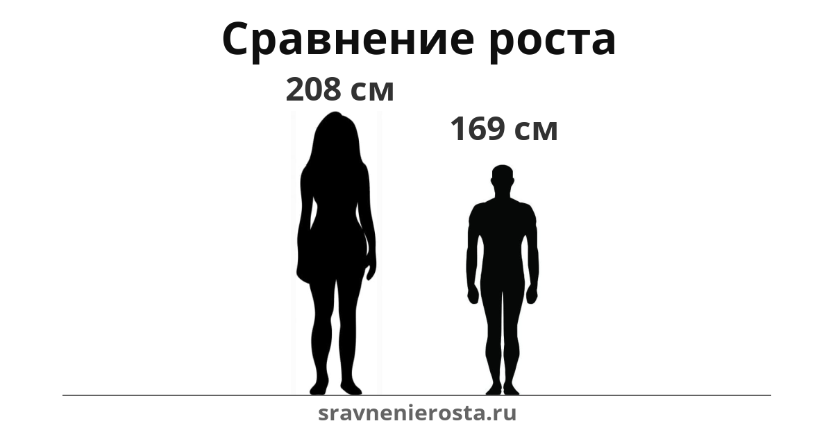 Визуализация соотношения роста женщины (208 см) и мужчины (169 см) на сайте sravnenierosta.ru