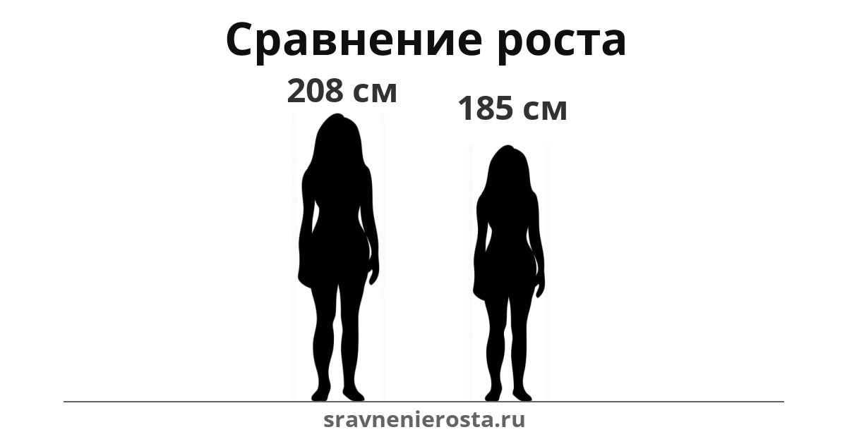Визуализация соотношения роста женщины (208 см) и женщины (185 см) на сайте sravnenierosta.ru