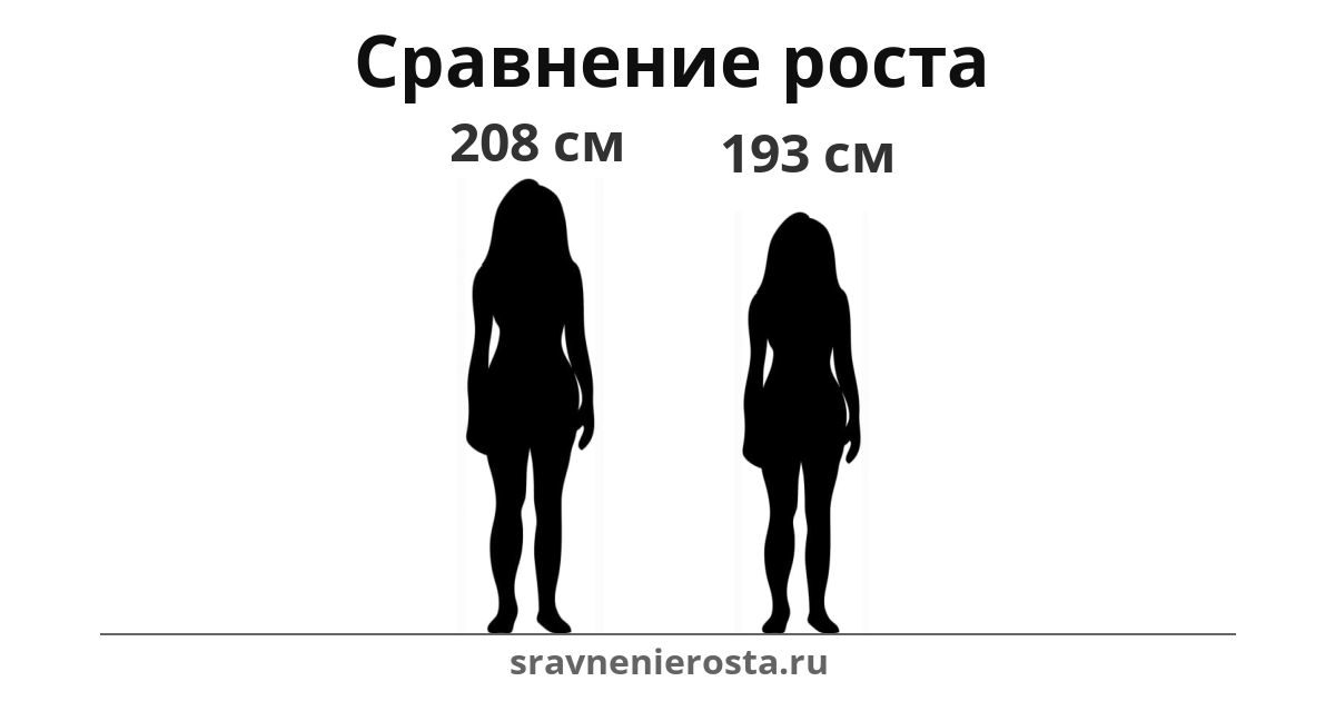 Визуализация соотношения роста женщины (208 см) и женщины (193 см) на сайте sravnenierosta.ru