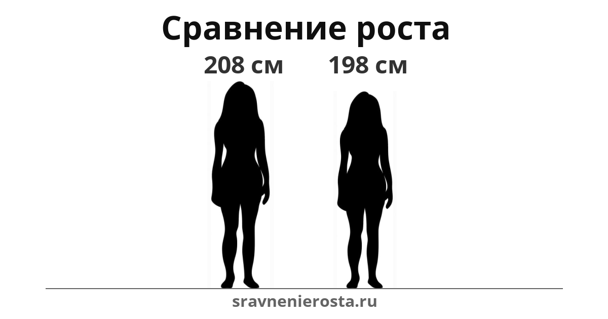 Визуализация соотношения роста женщины (208 см) и женщины (198 см) на сайте sravnenierosta.ru