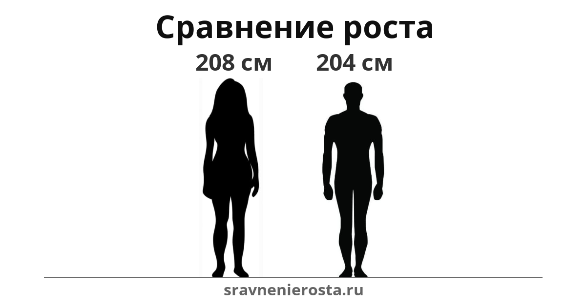 Визуализация соотношения роста женщины (208 см) и мужчины (204 см) на сайте sravnenierosta.ru