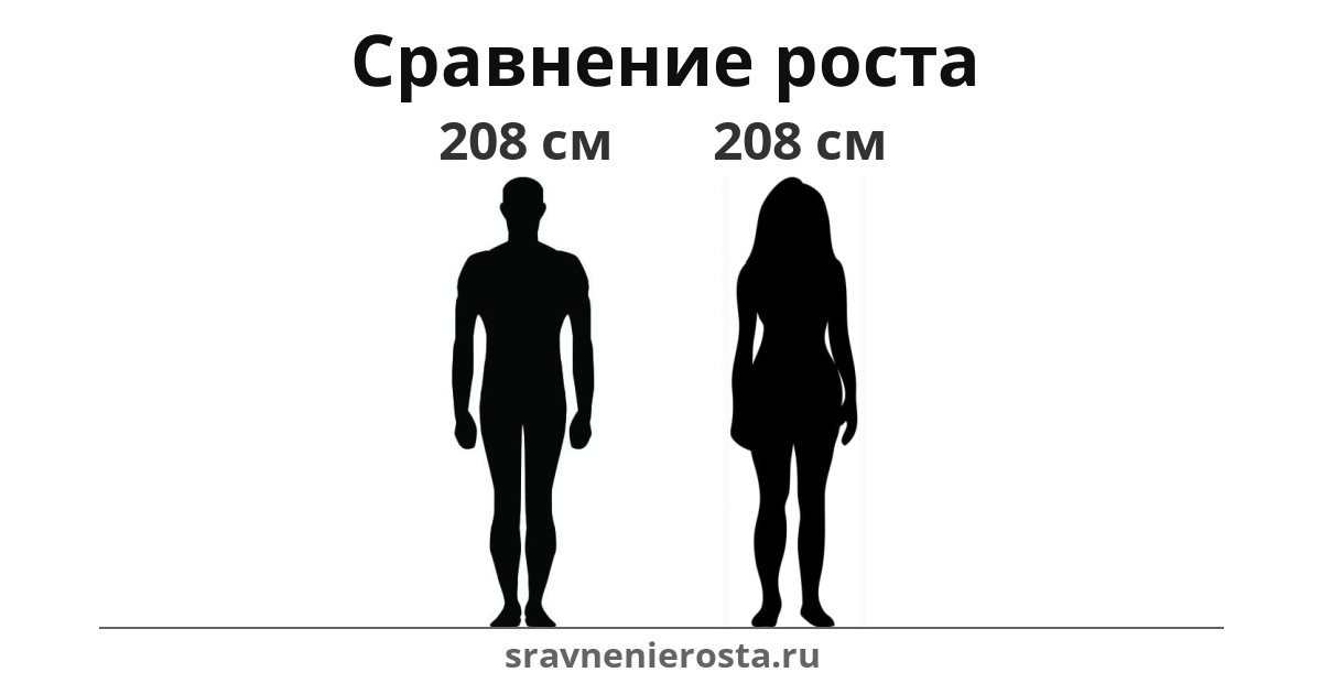 Визуализация соотношения роста мужчины (208 см) и женщины (208 см) на сайте sravnenierosta.ru