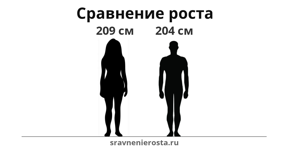 Визуализация соотношения роста женщины (209 см) и мужчины (204 см) на сайте sravnenierosta.ru
