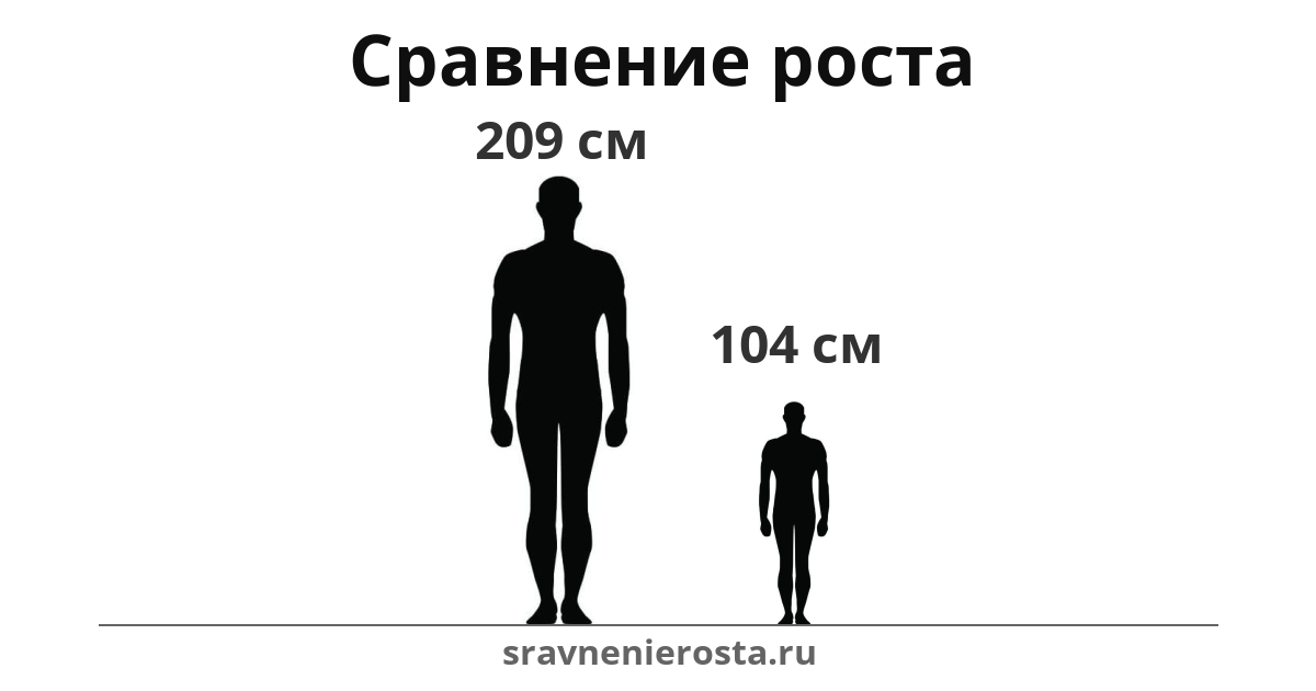 Визуализация соотношения роста мужчины (209 см) и мужчины (104 см) на сайте sravnenierosta.ru