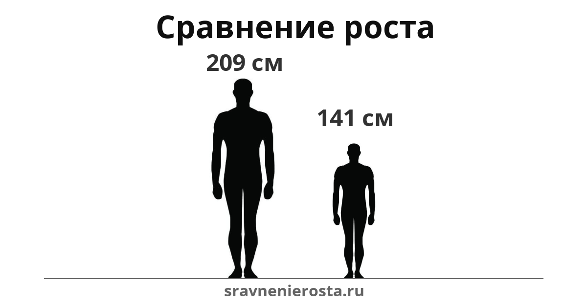 Визуализация соотношения роста мужчины (209 см) и мужчины (141 см) на сайте sravnenierosta.ru