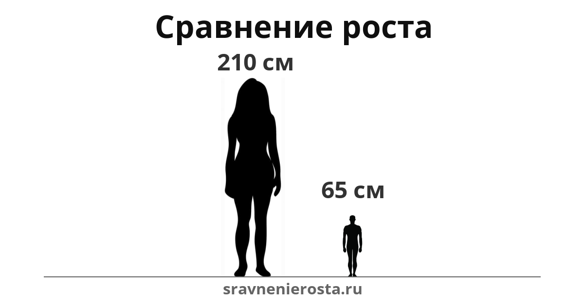 Визуализация соотношения роста женщины (210 см) и мужчины (65 см) на сайте sravnenierosta.ru