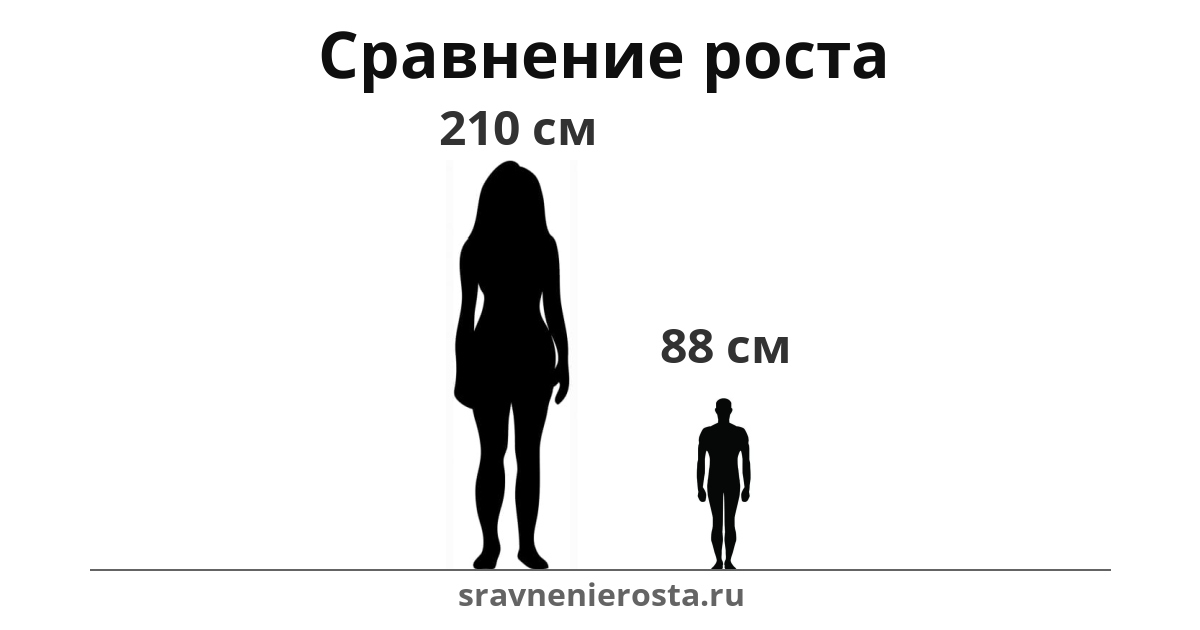 Визуализация соотношения роста женщины (210 см) и мужчины (88 см) на сайте sravnenierosta.ru