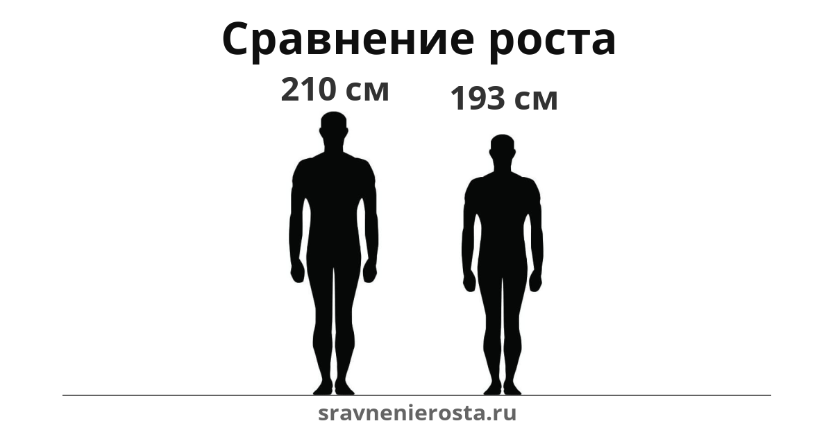 Визуализация соотношения роста мужчины (210 см) и мужчины (193 см) на сайте sravnenierosta.ru