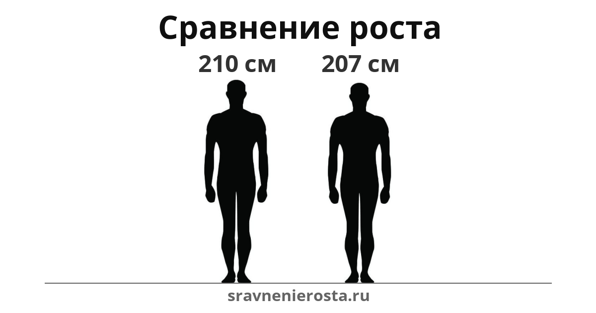 Визуализация соотношения роста мужчины (210 см) и мужчины (207 см) на сайте sravnenierosta.ru