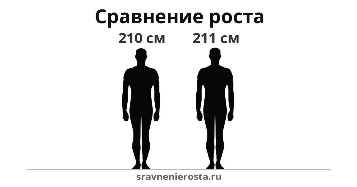 Визуализация соотношения роста мужчины (210 см) и мужчины (211 см) на сайте sravnenierosta.ru