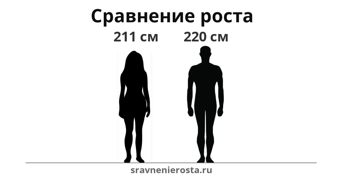 Визуализация соотношения роста женщины (211 см) и мужчины (220 см) на сайте sravnenierosta.ru