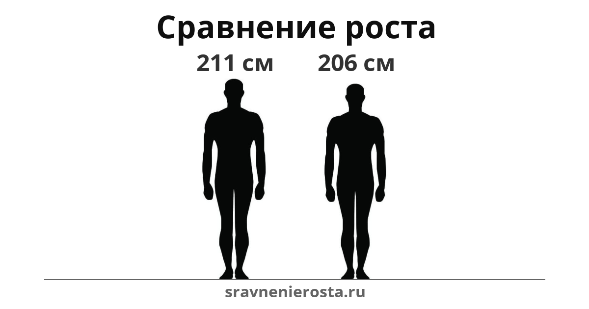 Визуализация соотношения роста мужчины (211 см) и мужчины (206 см) на сайте sravnenierosta.ru