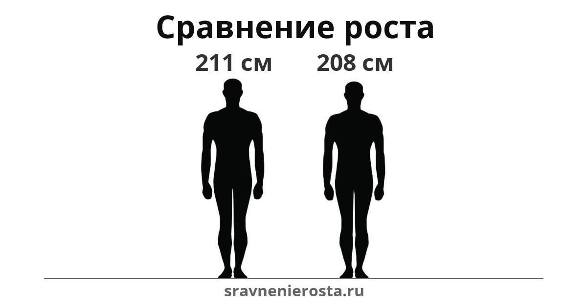 Визуализация соотношения роста мужчины (211 см) и мужчины (208 см) на сайте sravnenierosta.ru