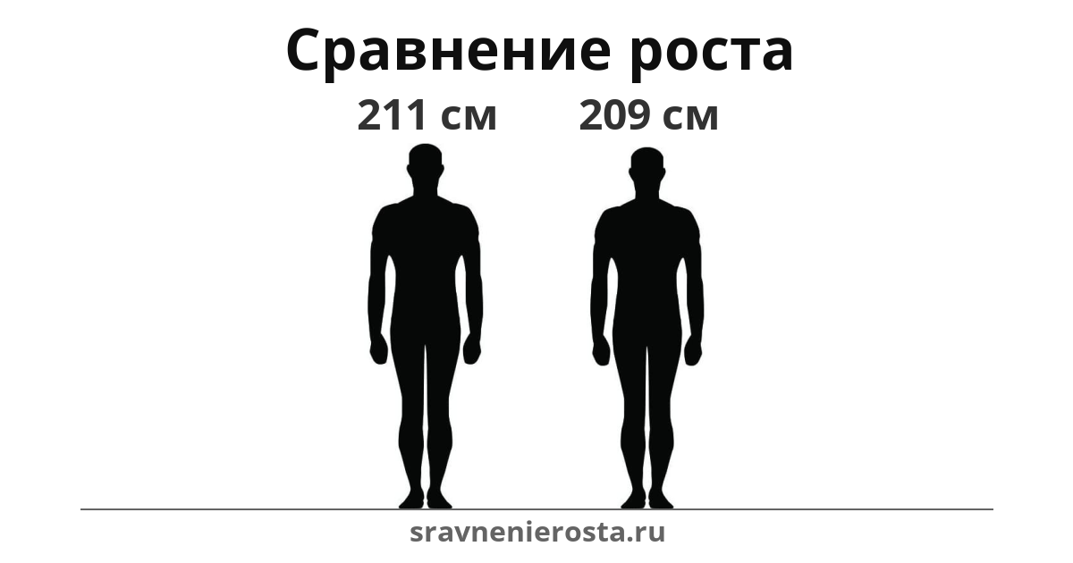 Визуализация соотношения роста мужчины (211 см) и мужчины (209 см) на сайте sravnenierosta.ru