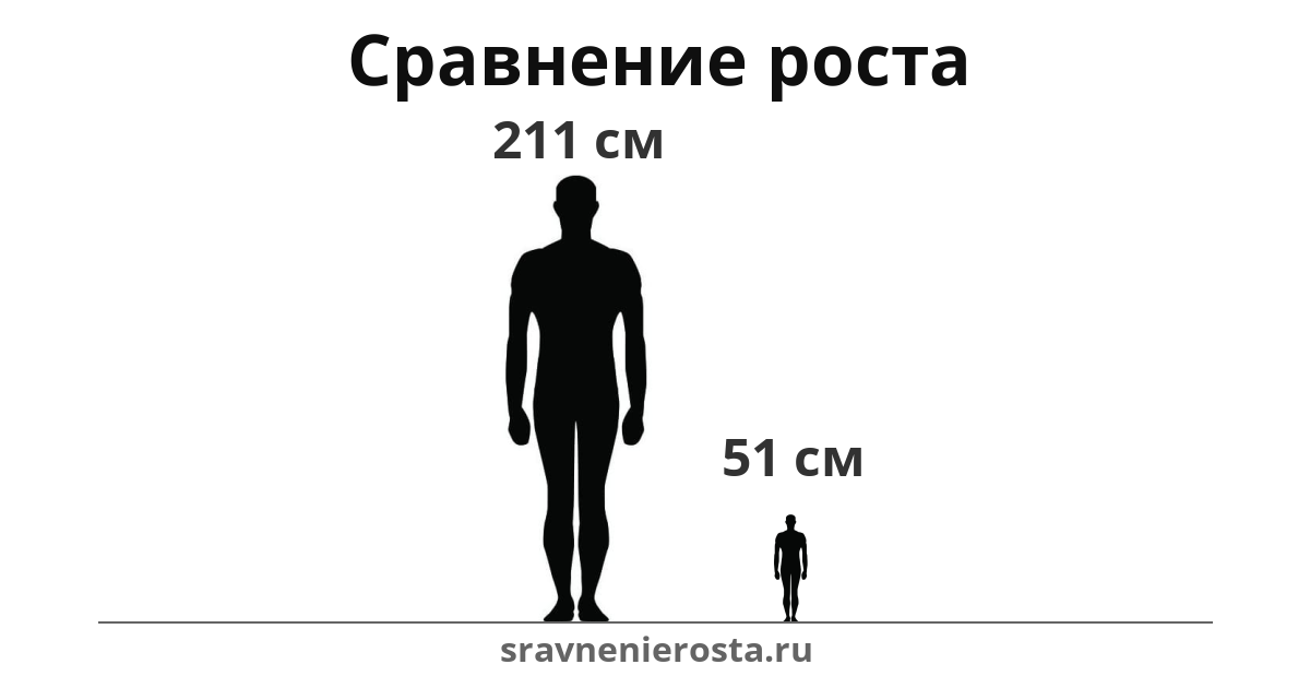 Визуализация соотношения роста мужчины (211 см) и мужчины (51 см) на сайте sravnenierosta.ru