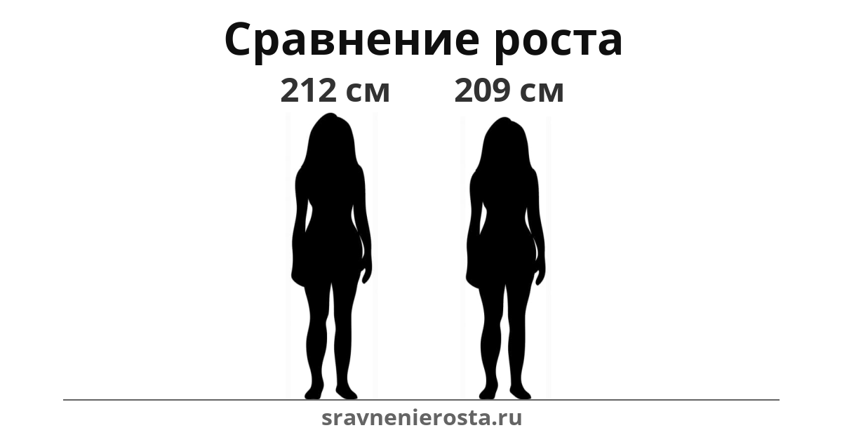 Визуализация соотношения роста женщины (212 см) и женщины (209 см) на сайте sravnenierosta.ru