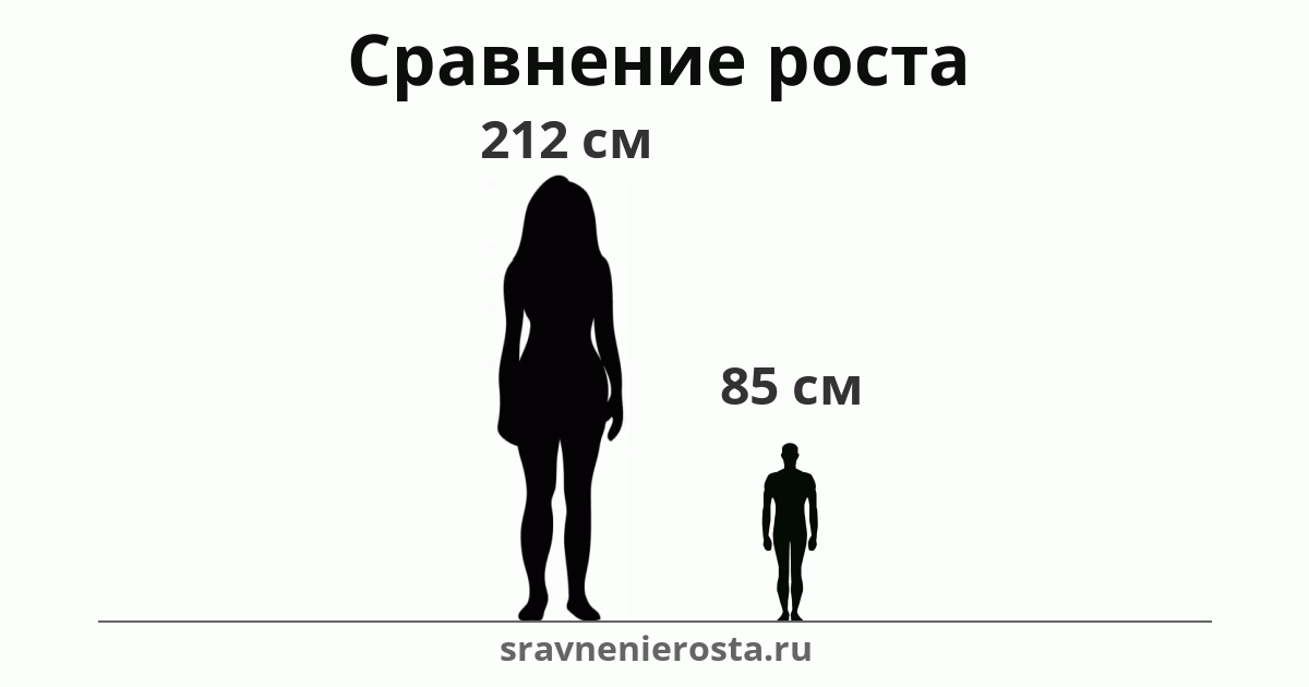 Визуализация соотношения роста женщины (212 см) и мужчины (85 см) на сайте sravnenierosta.ru