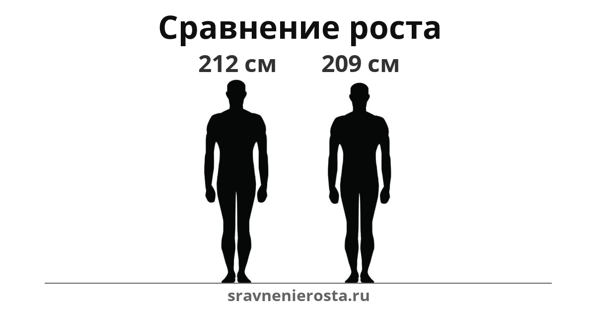 Визуализация соотношения роста мужчины (212 см) и мужчины (209 см) на сайте sravnenierosta.ru