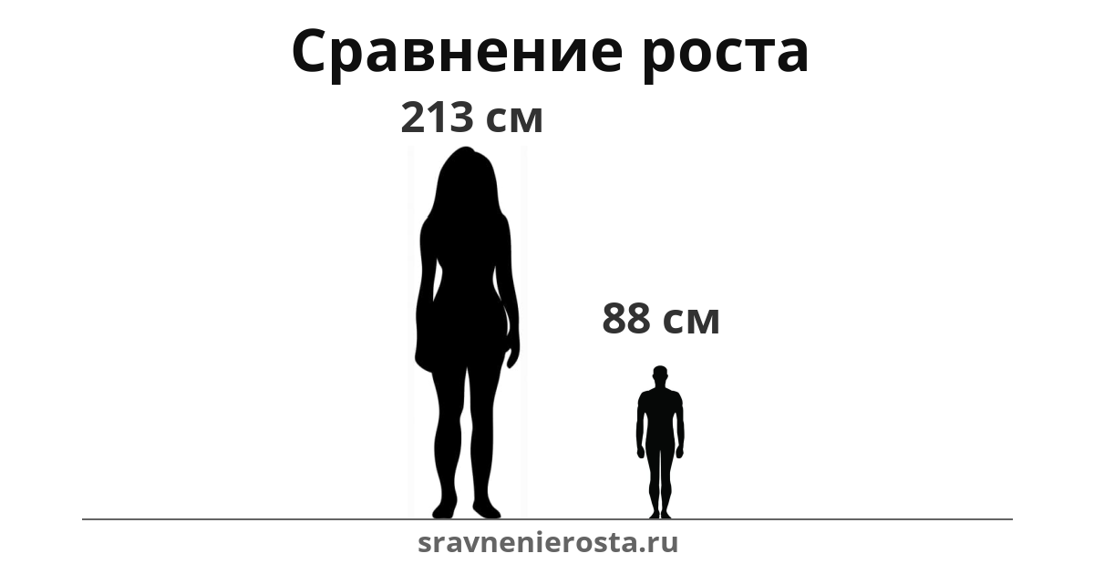 Визуализация соотношения роста женщины (213 см) и мужчины (88 см) на сайте sravnenierosta.ru