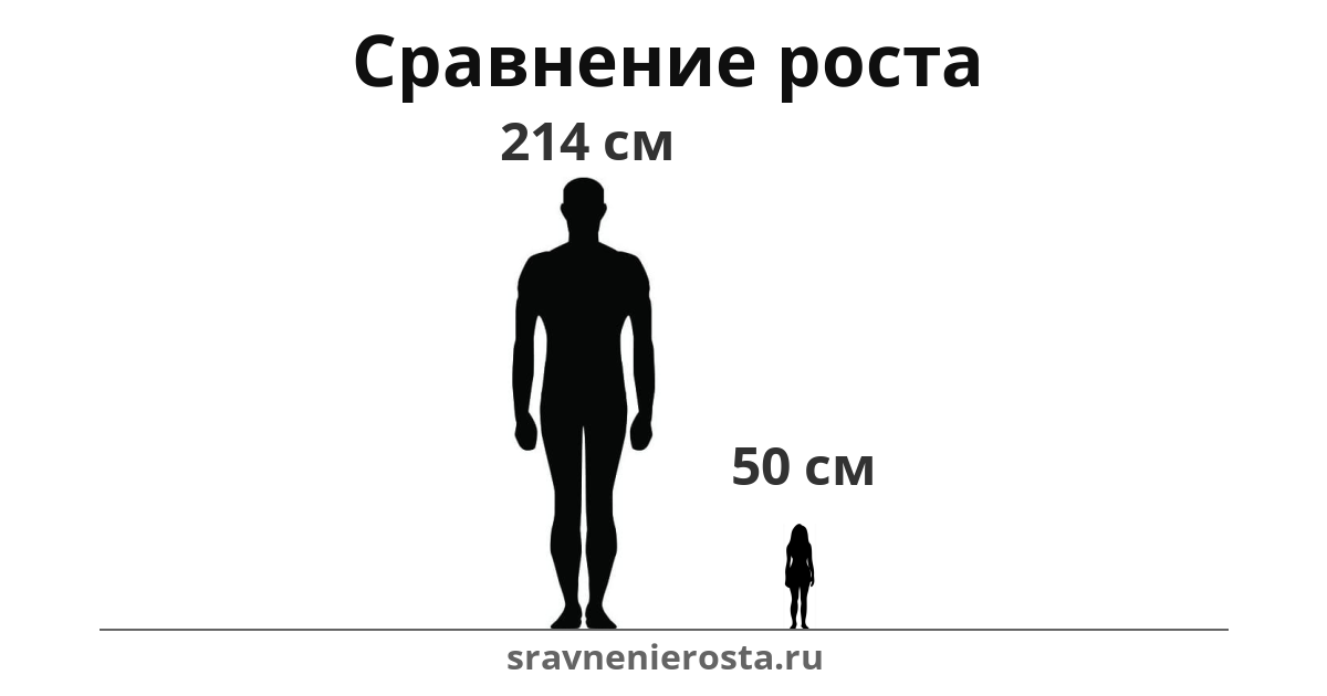 Визуализация соотношения роста мужчины (214 см) и женщины (50 см) на сайте sravnenierosta.ru