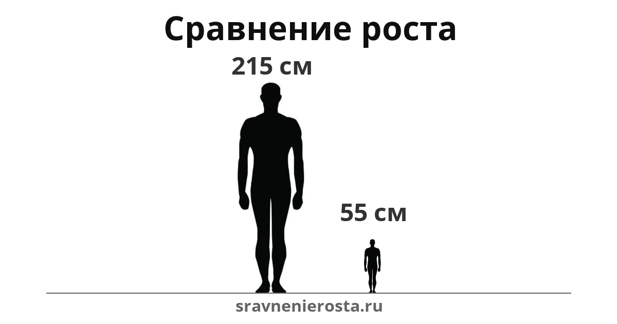 Визуализация соотношения роста мужчины (215 см) и мужчины (55 см) на сайте sravnenierosta.ru
