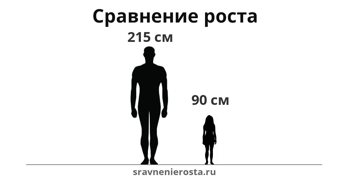 Визуализация соотношения роста мужчины (215 см) и женщины (90 см) на сайте sravnenierosta.ru