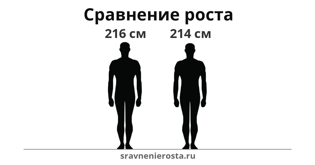 Визуализация соотношения роста мужчины (216 см) и мужчины (214 см) на сайте sravnenierosta.ru