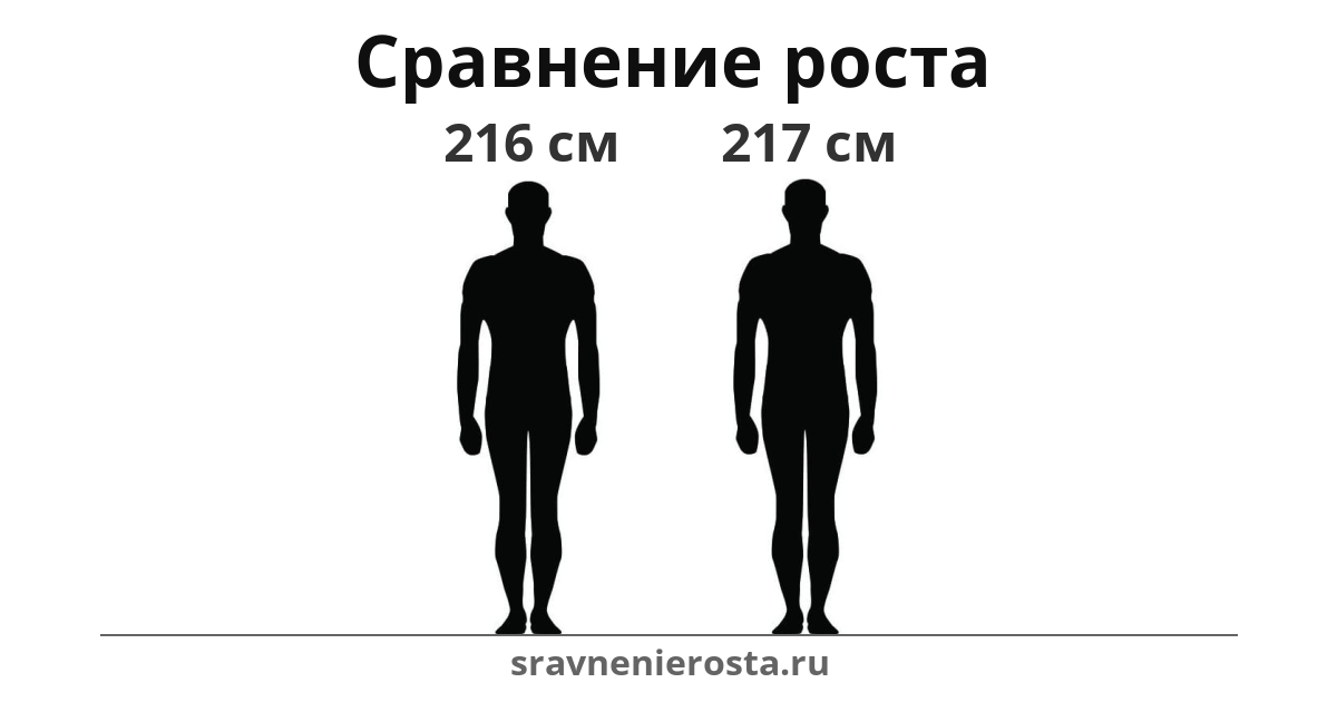 Визуализация соотношения роста мужчины (216 см) и мужчины (217 см) на сайте sravnenierosta.ru