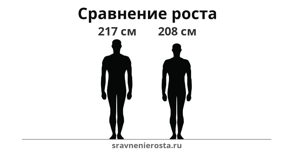 Визуализация соотношения роста мужчины (217 см) и мужчины (208 см) на сайте sravnenierosta.ru