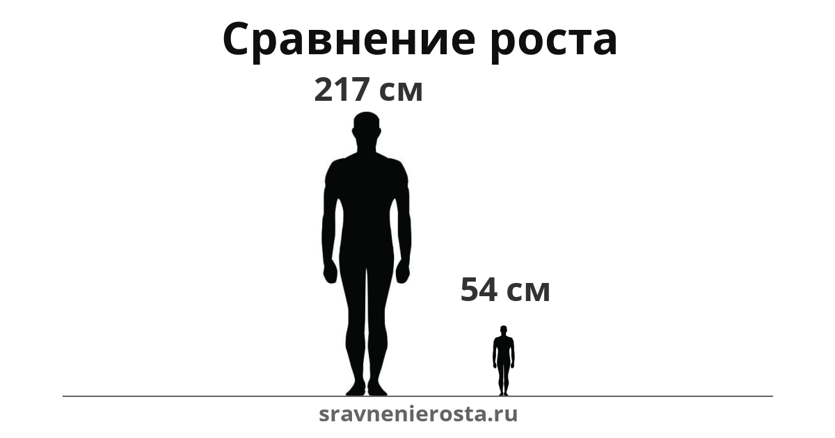 Визуализация соотношения роста мужчины (217 см) и мужчины (54 см) на сайте sravnenierosta.ru