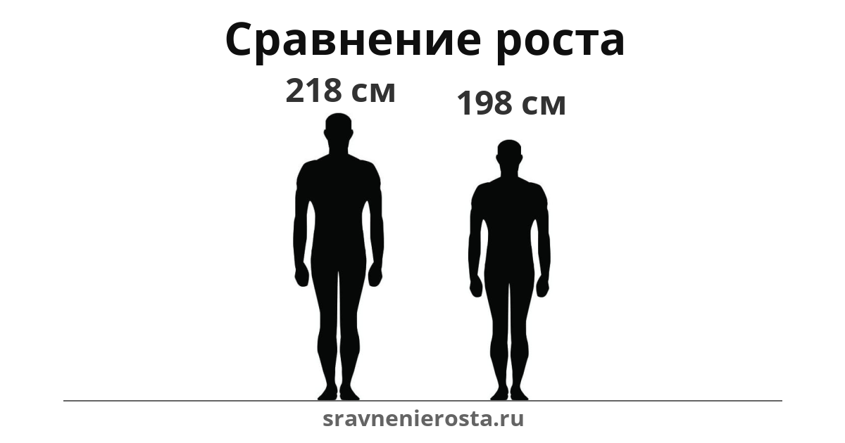Визуализация соотношения роста мужчины (218 см) и мужчины (198 см) на сайте sravnenierosta.ru