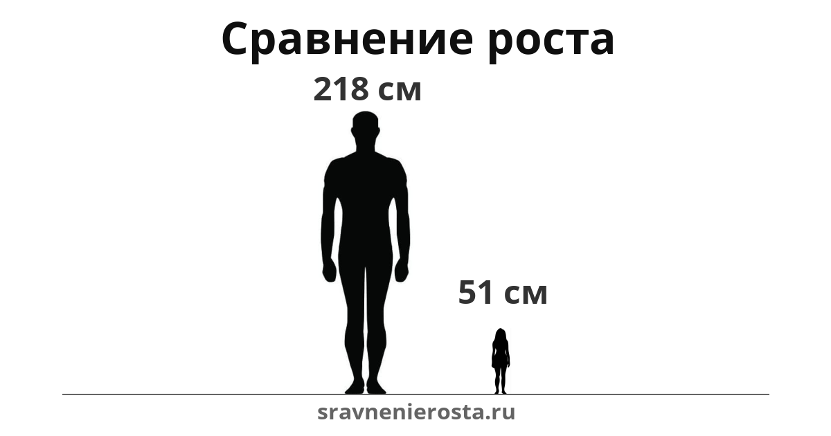 Визуализация соотношения роста мужчины (218 см) и женщины (51 см) на сайте sravnenierosta.ru