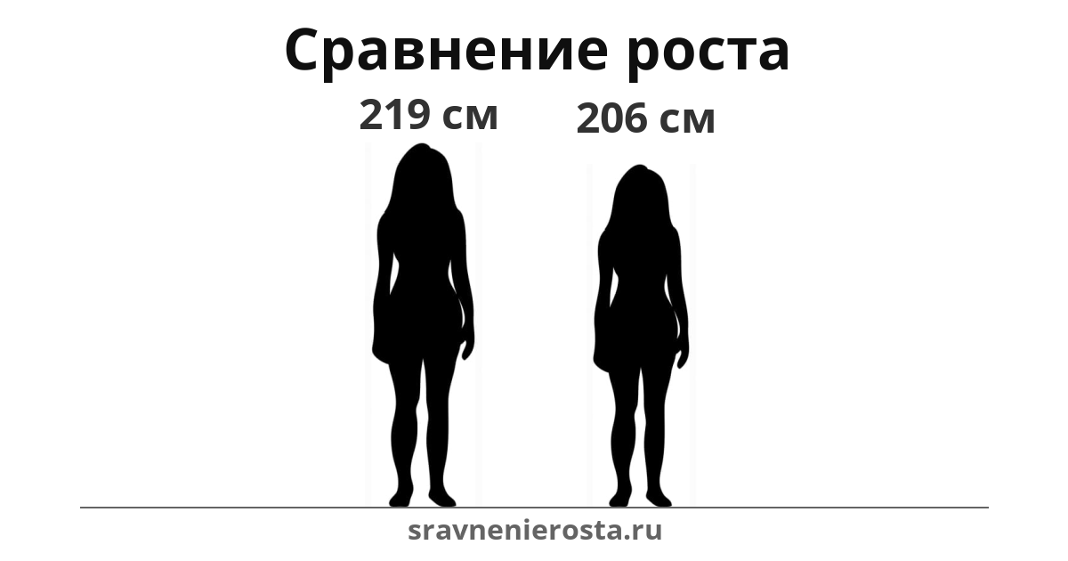 Визуализация соотношения роста женщины (219 см) и женщины (206 см) на сайте sravnenierosta.ru