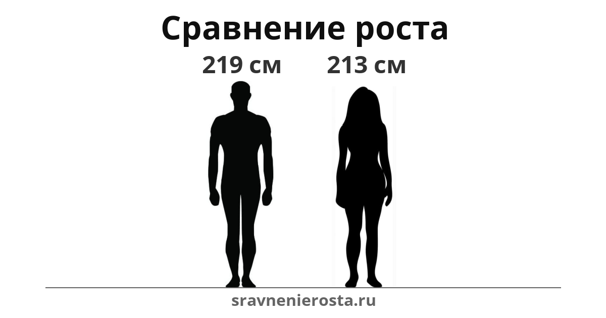 Визуализация соотношения роста мужчины (219 см) и женщины (213 см) на сайте sravnenierosta.ru
