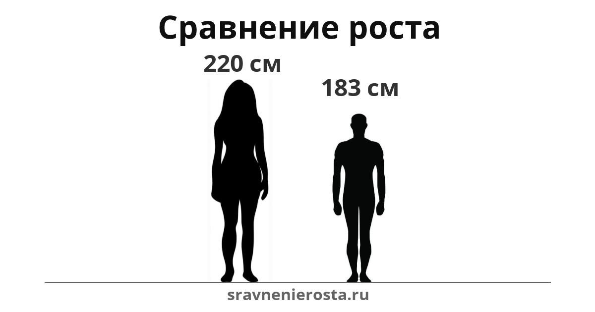 Визуализация соотношения роста женщины (220 см) и мужчины (183 см) на сайте sravnenierosta.ru