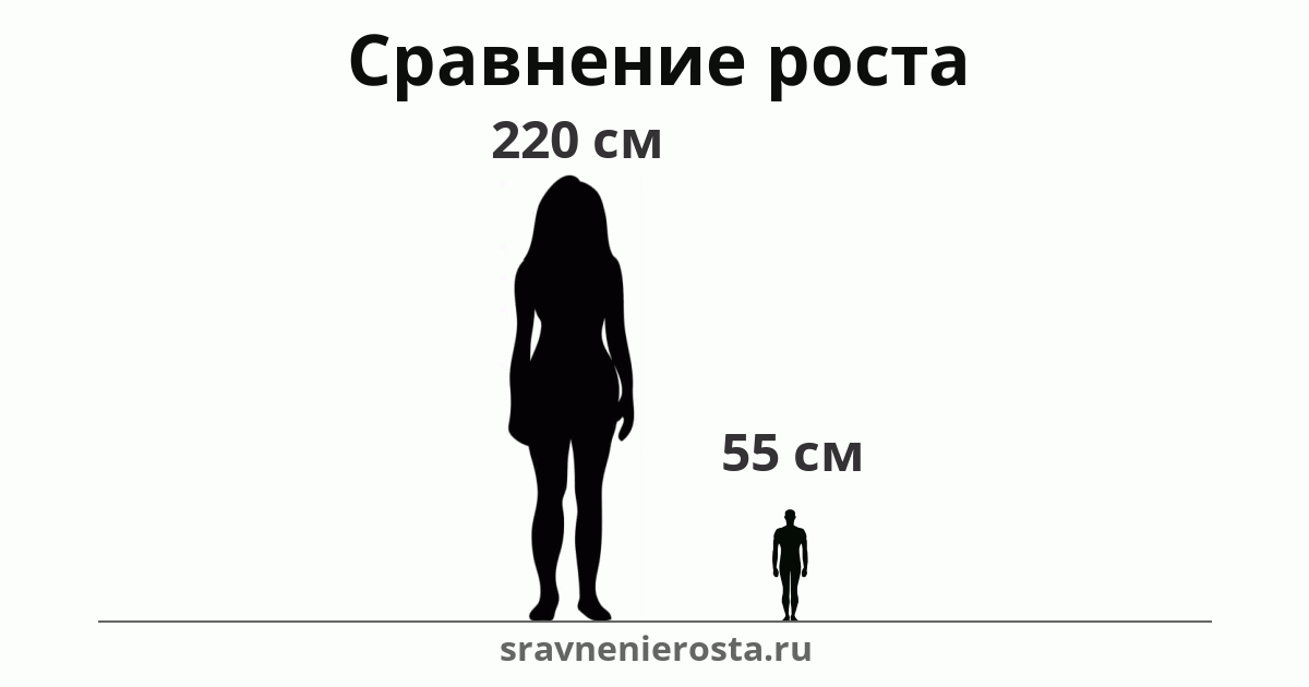 Визуализация соотношения роста женщины (220 см) и мужчины (55 см) на сайте sravnenierosta.ru