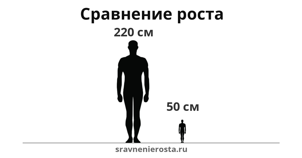 Визуализация соотношения роста мужчины (220 см) и мужчины (50 см) на сайте sravnenierosta.ru