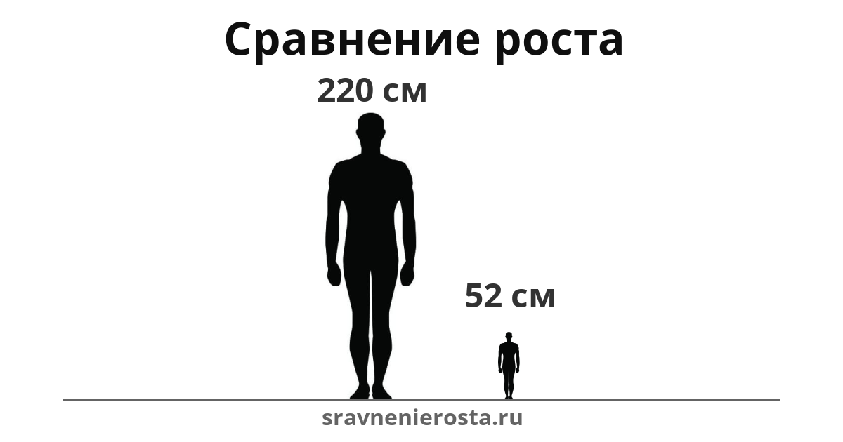 Визуализация соотношения роста мужчины (220 см) и мужчины (52 см) на сайте sravnenierosta.ru