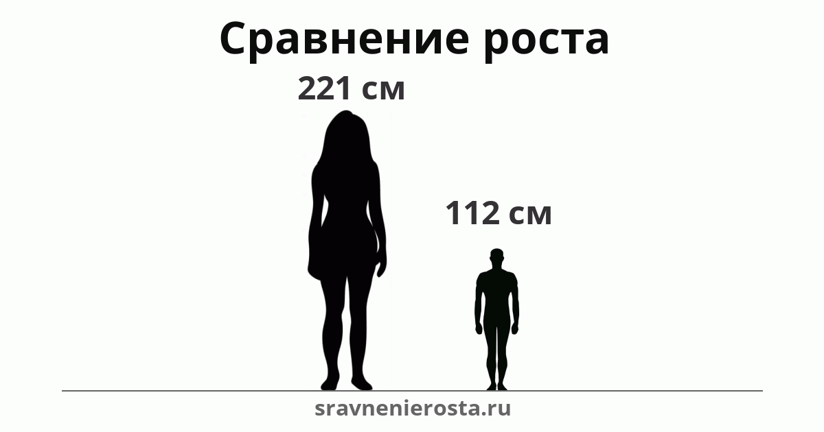 Визуализация соотношения роста женщины (221 см) и мужчины (112 см) на сайте sravnenierosta.ru