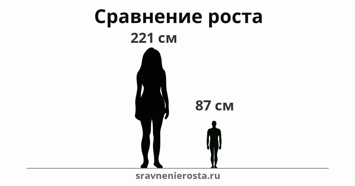 Визуализация соотношения роста женщины (221 см) и мужчины (87 см) на сайте sravnenierosta.ru