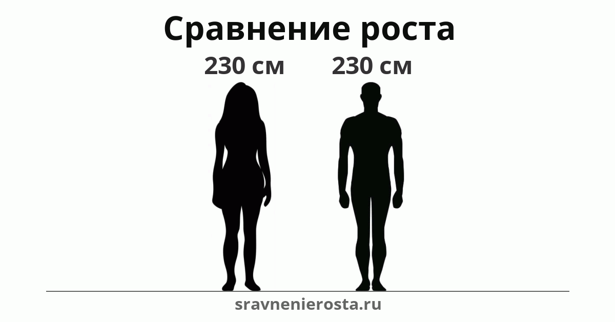 Визуализация соотношения роста женщины (230 см) и мужчины (230 см) на сайте sravnenierosta.ru