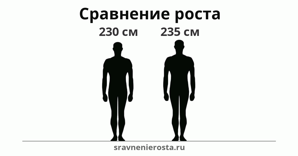 Визуализация соотношения роста мужчины (230 см) и мужчины (235 см) на сайте sravnenierosta.ru