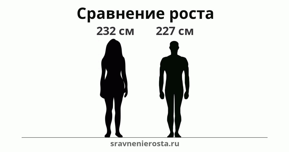 Визуализация соотношения роста женщины (232 см) и мужчины (227 см) на сайте sravnenierosta.ru