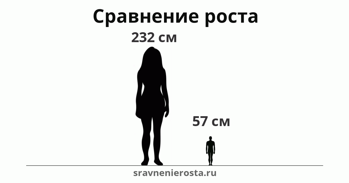 Визуализация соотношения роста женщины (232 см) и мужчины (57 см) на сайте sravnenierosta.ru