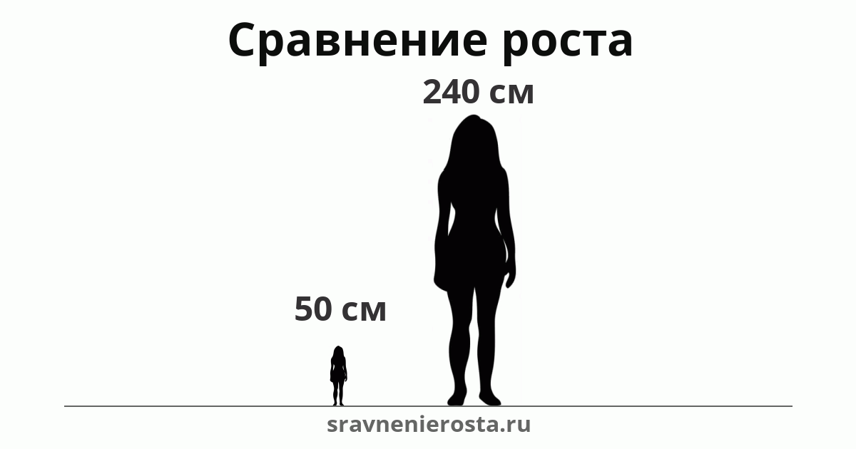 Визуализация соотношения роста женщины (50 см) и женщины (240 см) на сайте sravnenierosta.ru