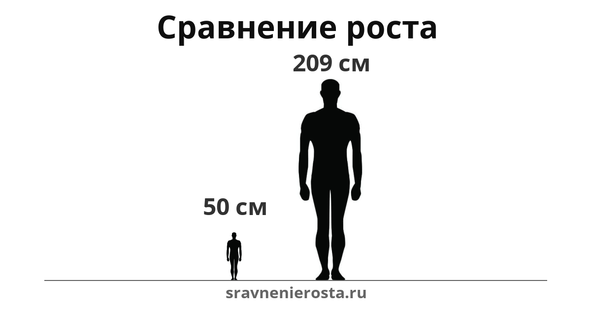 Визуализация соотношения роста мужчины (50 см) и мужчины (209 см) на сайте sravnenierosta.ru