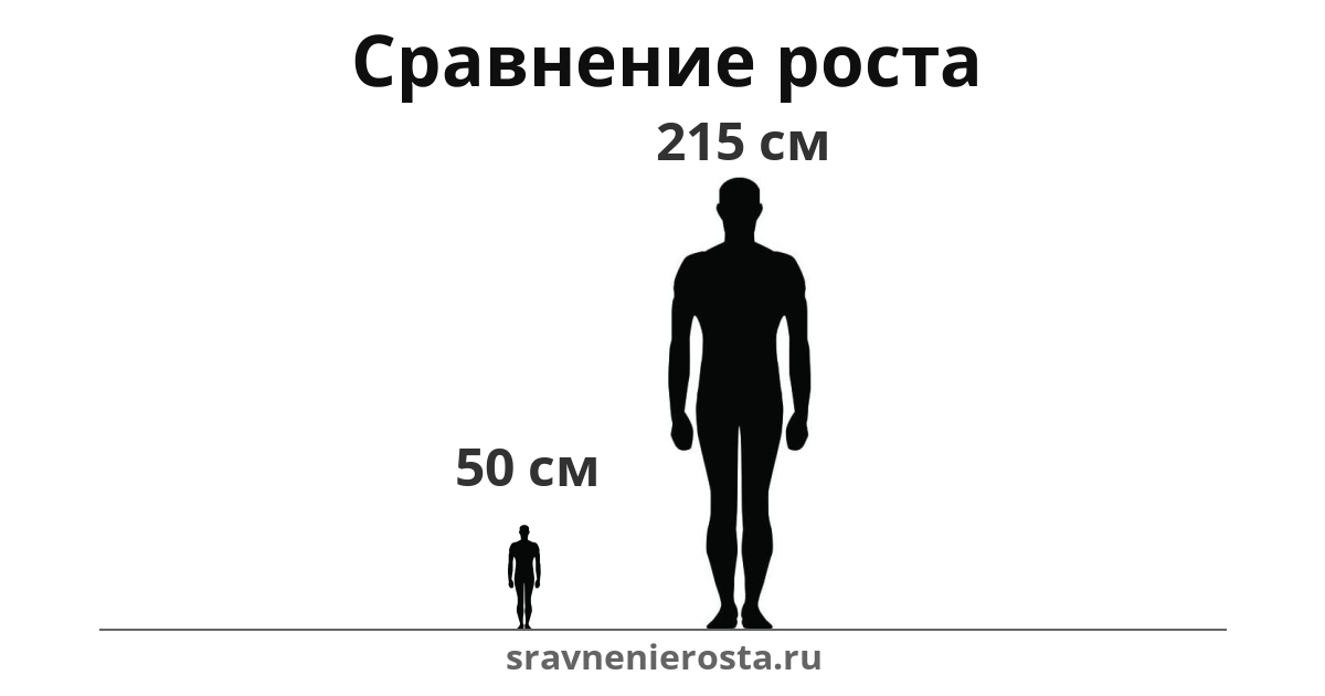 Визуализация соотношения роста мужчины (50 см) и мужчины (215 см) на сайте sravnenierosta.ru